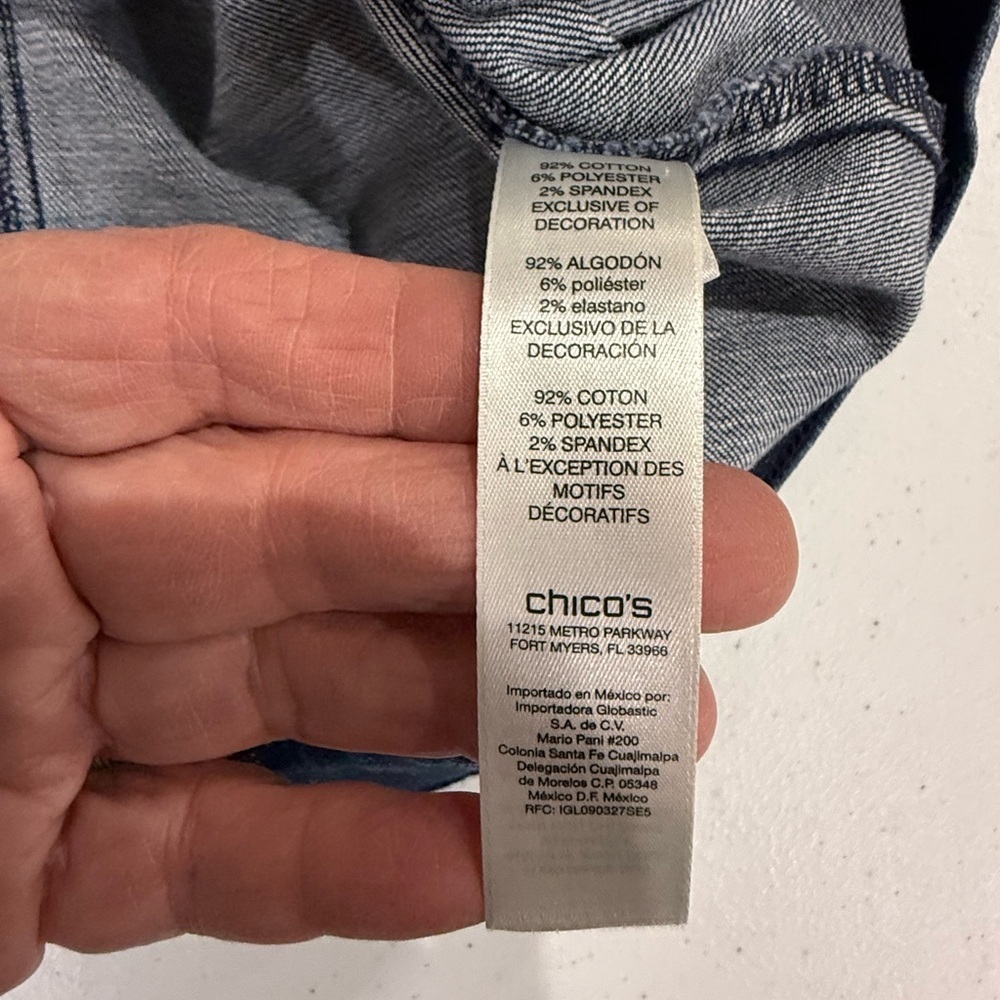 Chico’s Embellished Denim Jacket Nehru Collar Metal Buttons Size 16 (Chico’s 3) - Picture 10 of 11